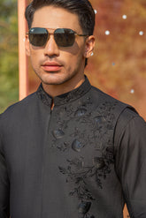 Black Dobby Embroidered Waistcoat